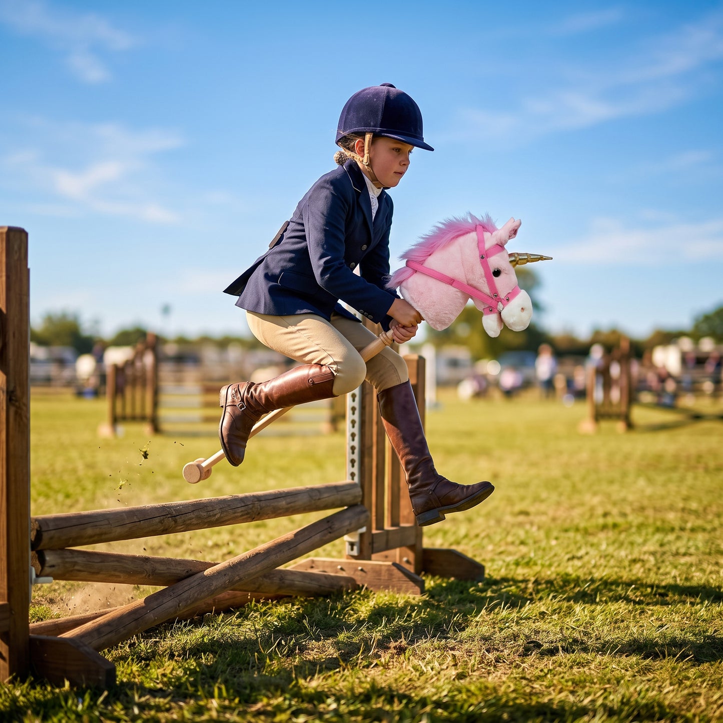 AIYAPLAY Hobby Horse with Wood Wheels, Stick Horse with Grip Handle, Sound, Plush Hobby Horse Toy for Imaginative Play, Pink