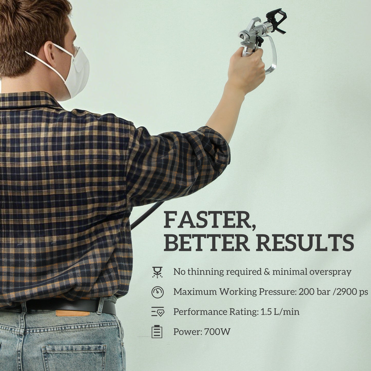 HOMCOM Airless Paint Sprayer, Thinning-Free, Electric for Interior/Exterior DIY Projects, Wall Spray Gun, 1.5L/min, 200Bar, 7.5m Hose, Dark Blue