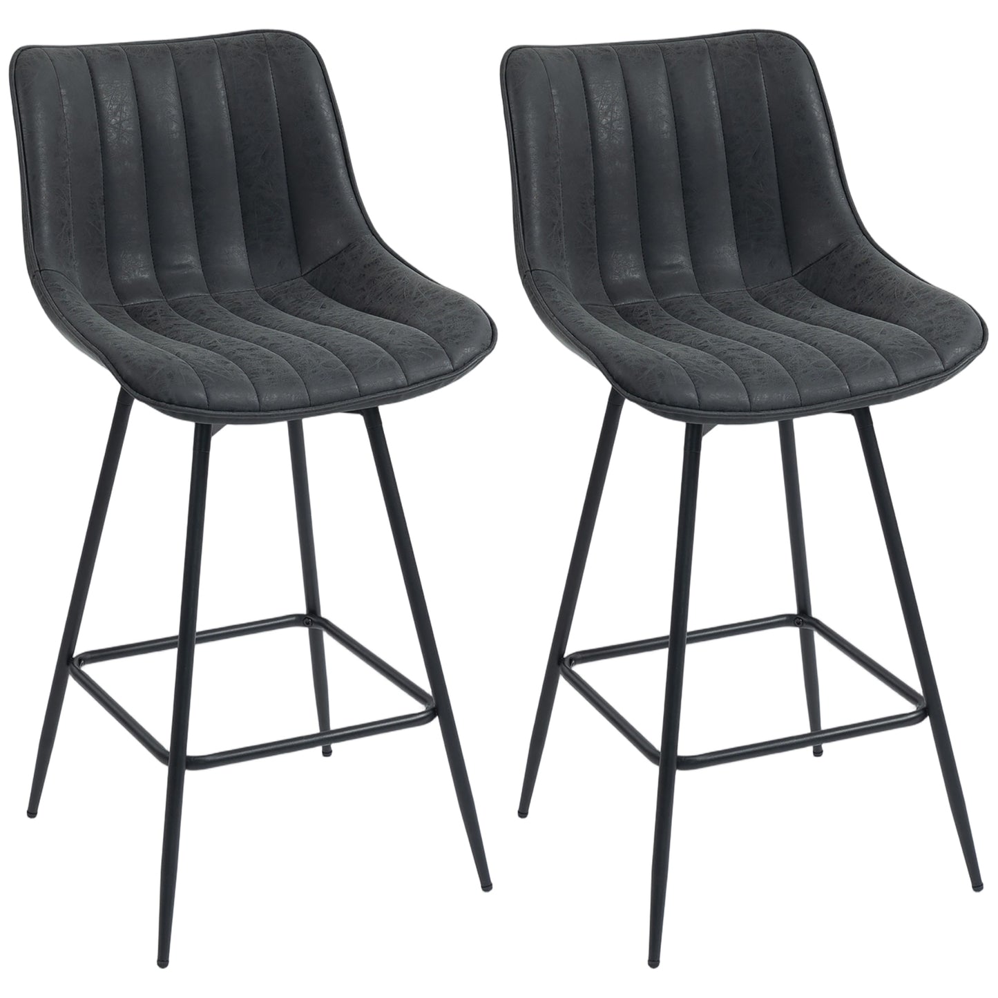 HOMCOM Set of 2 PU Leather Swivel Bar Stools - Black