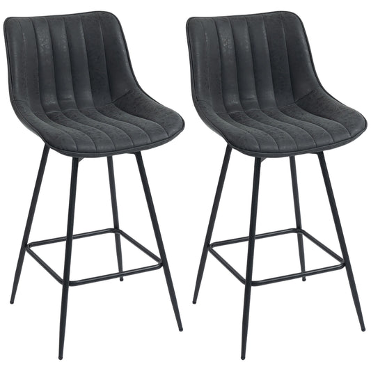 HOMCOM Set of 2 PU Leather Swivel Bar Stools - Black