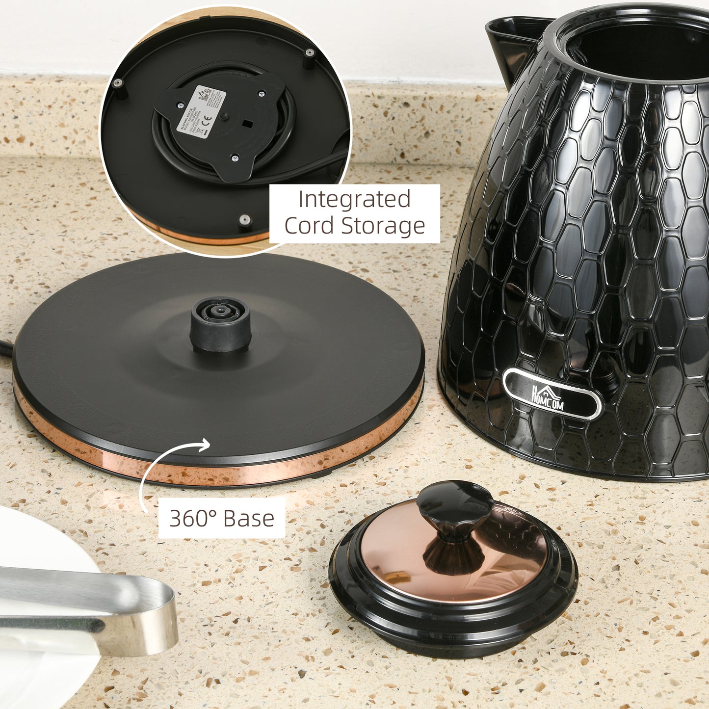 HOMCOM Electric Kettle, 1.7L, Fast Boil, 3kW Water Kettle with Removable Washable Anti-scale Filter, Auto Shut-off, 360° Swivel, BPA Free, Black