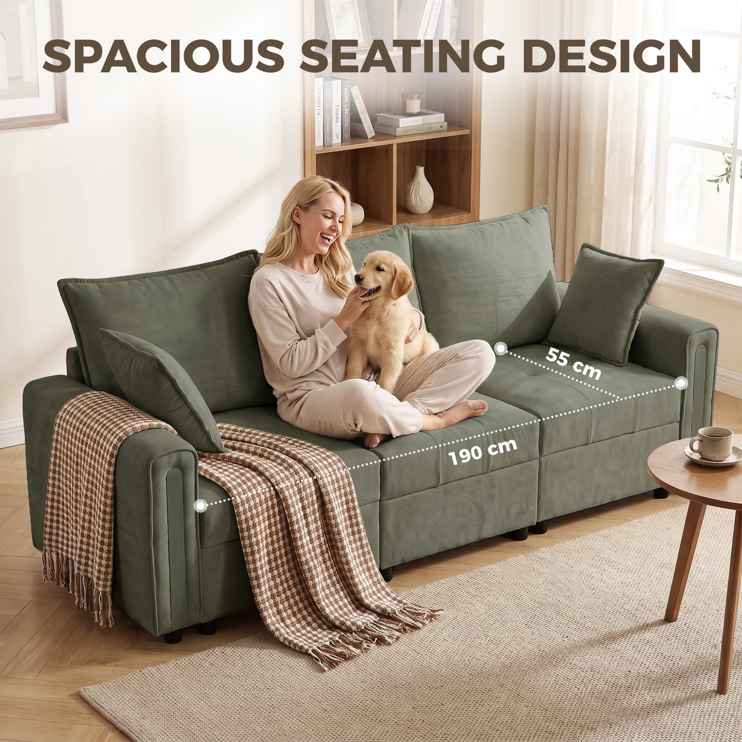 HOMCOM 3 Seater Sofa with Lift-Up Storage, 228cm Comfy Velvet Couch with Wide Deep Seat, Dark Green