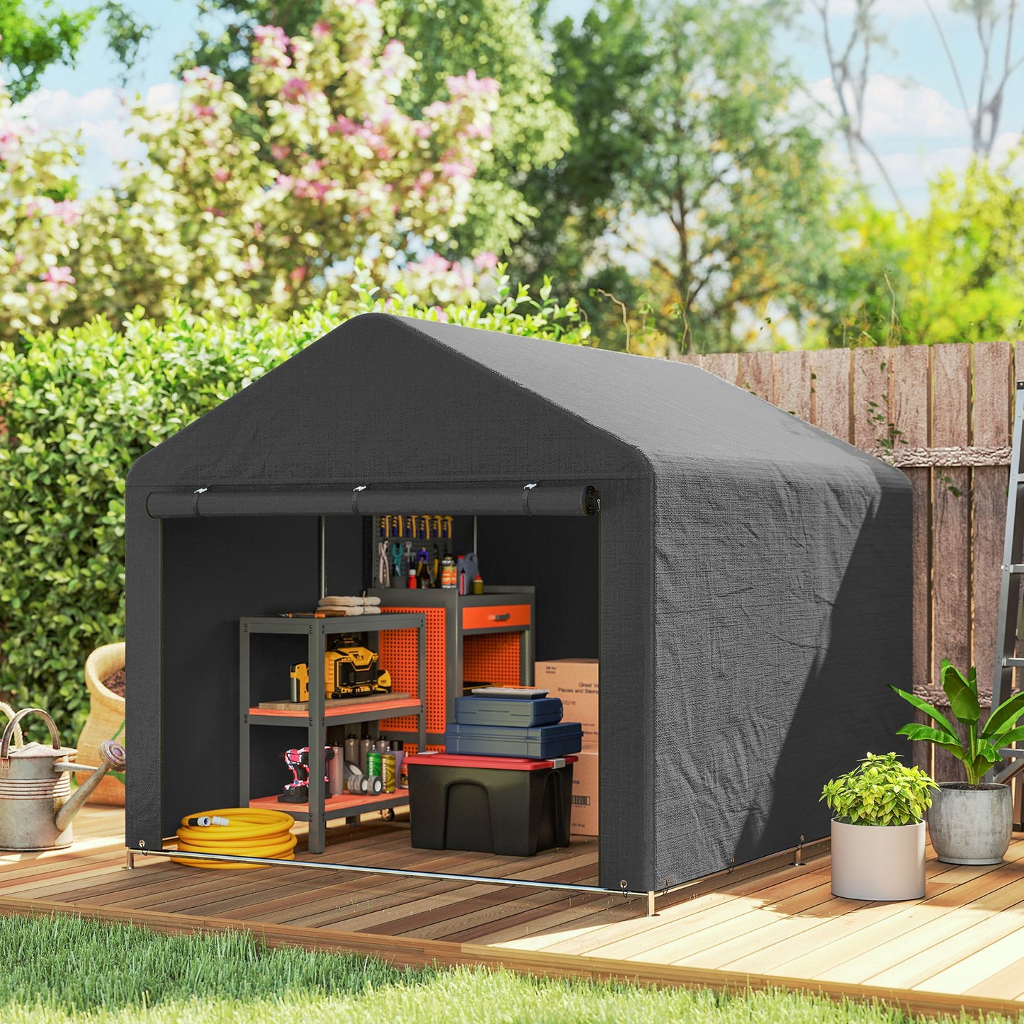 Outsunny Portable Garden Storage Shed Metal Frame Dark Grey