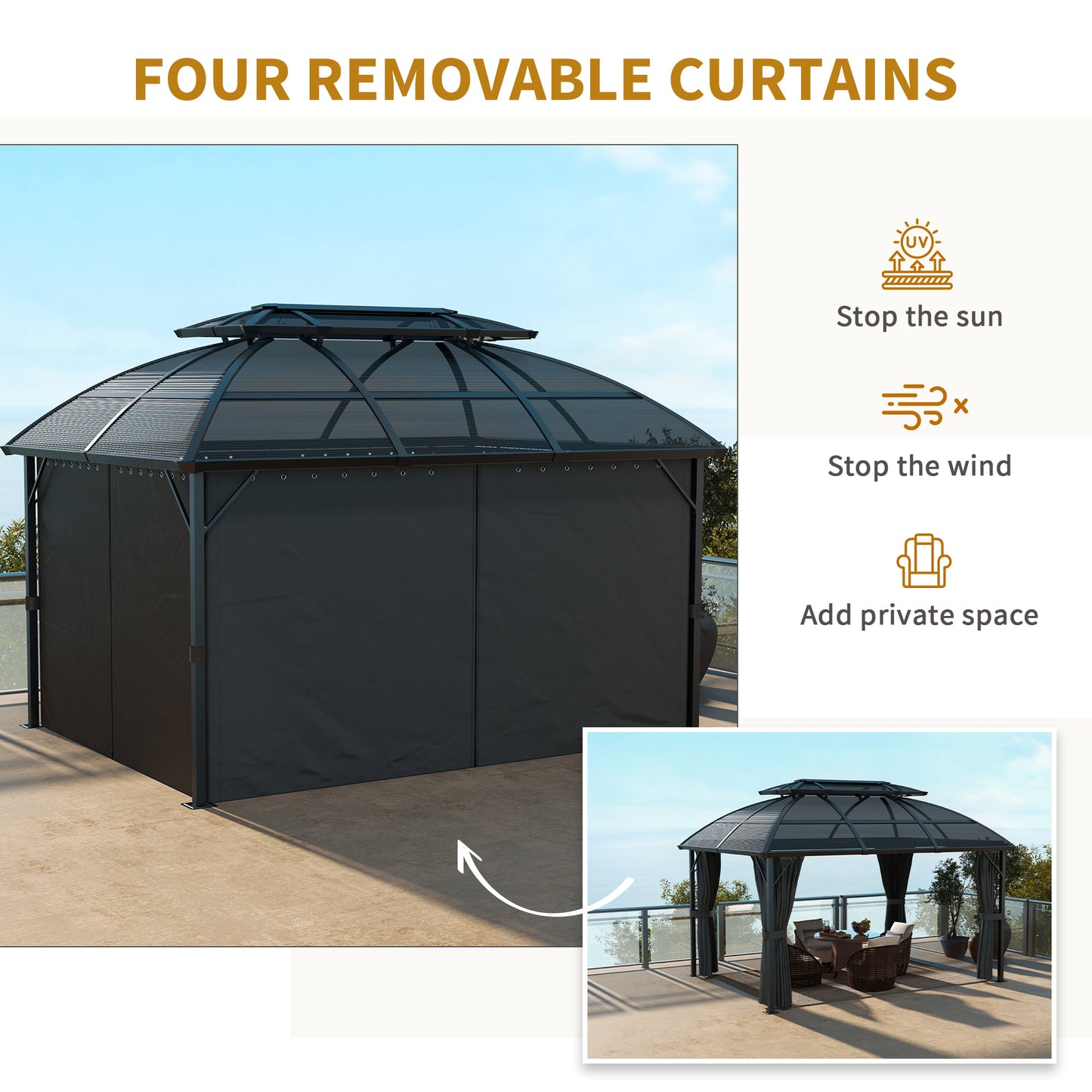 Outsunny 4 x 3m Aluminium Frame Hard Gazebo with Accessories - Black
