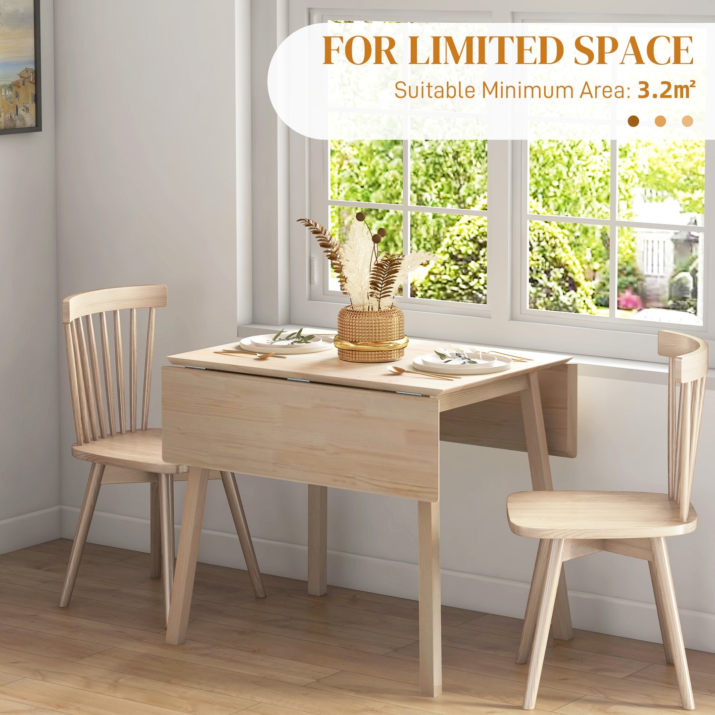 HOMCOM Extendable Wooden Drop Leaf Dining Table - Natural