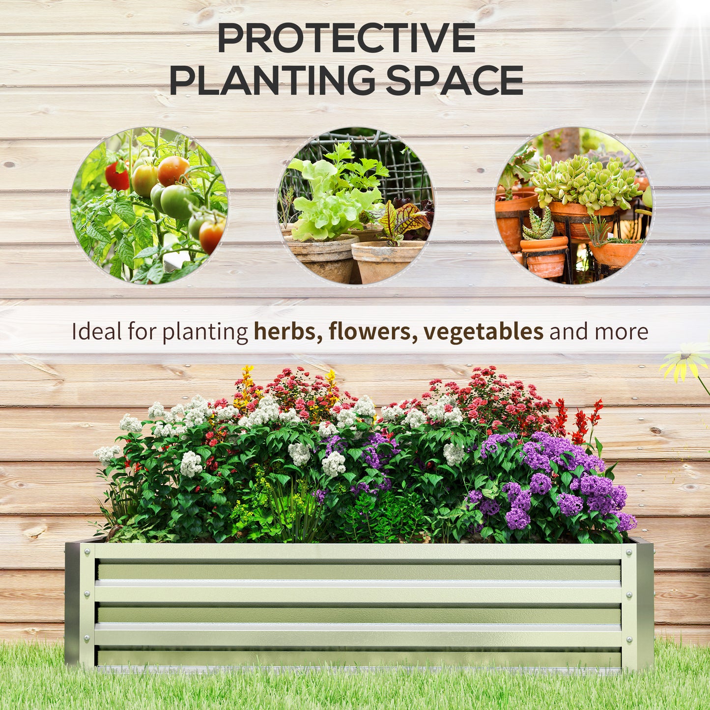 Outsunny Raised Beds for Garden, Galvanized Outdoor Planters, for Herbs and Vegetables, Use for Patio, Backyard, Balcony, Silver