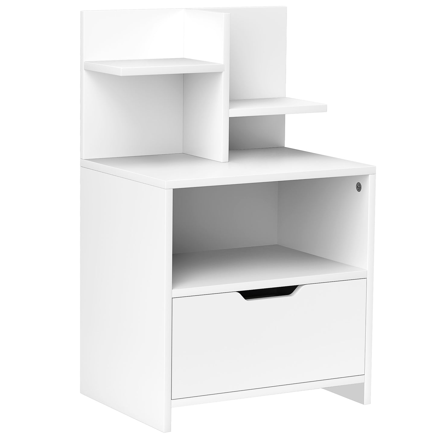 HOMCOM Modern Bedside Table, Nightstand with Drawer, Shelf, Bedside Cabinet for Bedroom, Living Room, White