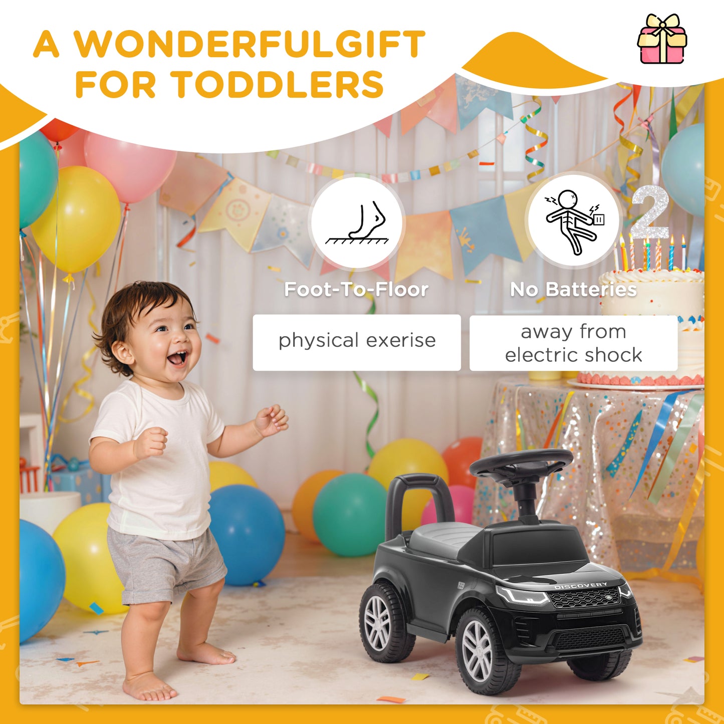 AIYAPLAY Land Rover Licensed Toddler Ride on Car with Horn, Engine Sounds, Under-Seat Storage, for 18-36 Months, Black