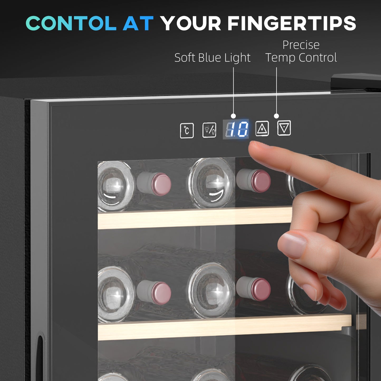 HOMCOM Wine Fridge, 41 Bottle, 91L, Glass Door, LED, Digital Touch Screen, Temp Control, Freestanding Wine Cooler, Black
