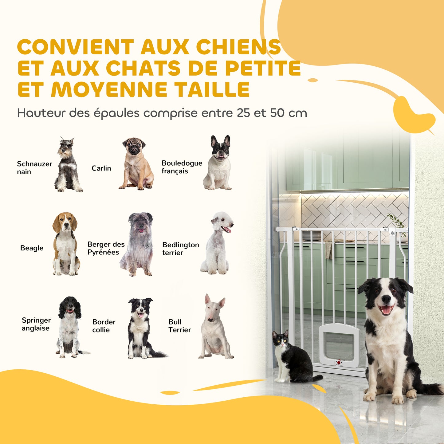 PawHut Adjustable Dog Safety Gate 75-85 cm, Double-Lock Stair Gate, 76 cm Height, White