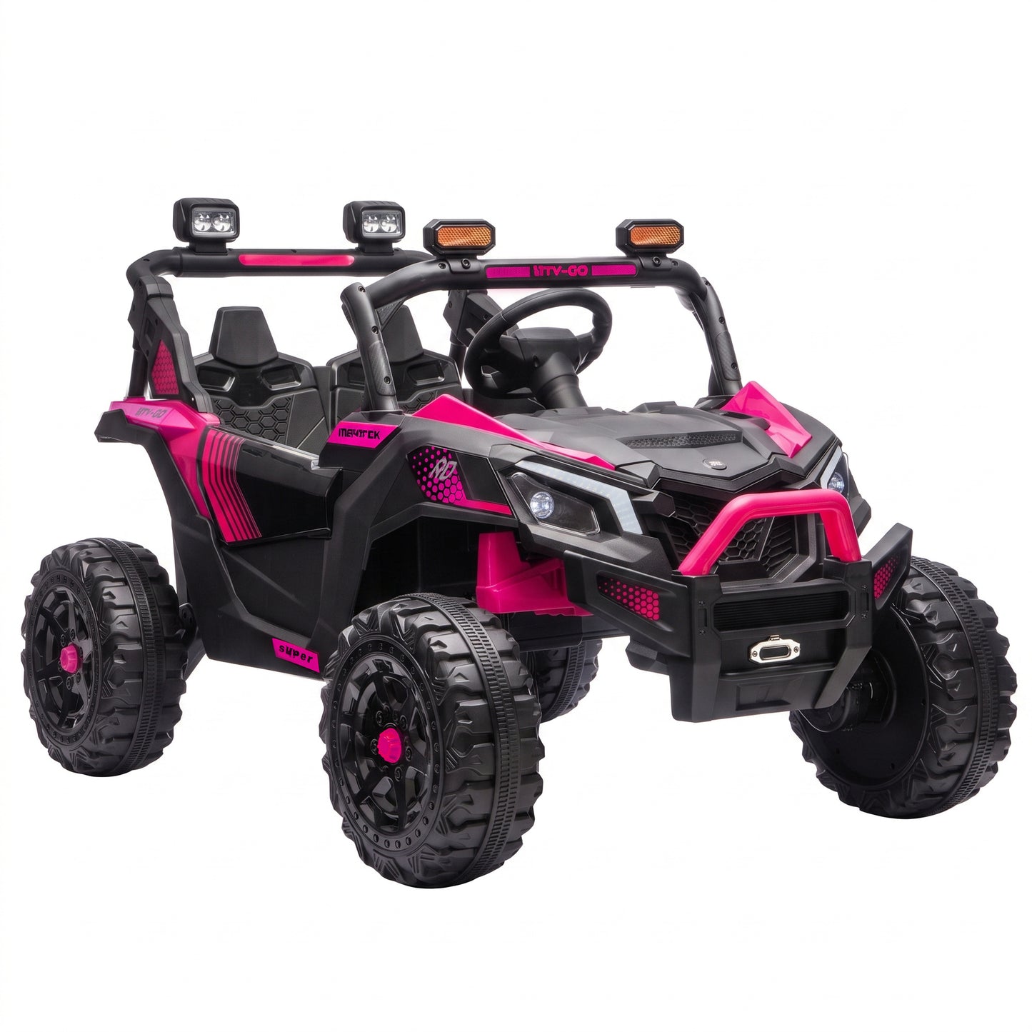 AIYAPLAY 24V 2 Seater Ride On Truck Car for Big Kids with Remote Control, Dual Motors, 4-Wheel Suspension for Ages 3-8, Pink