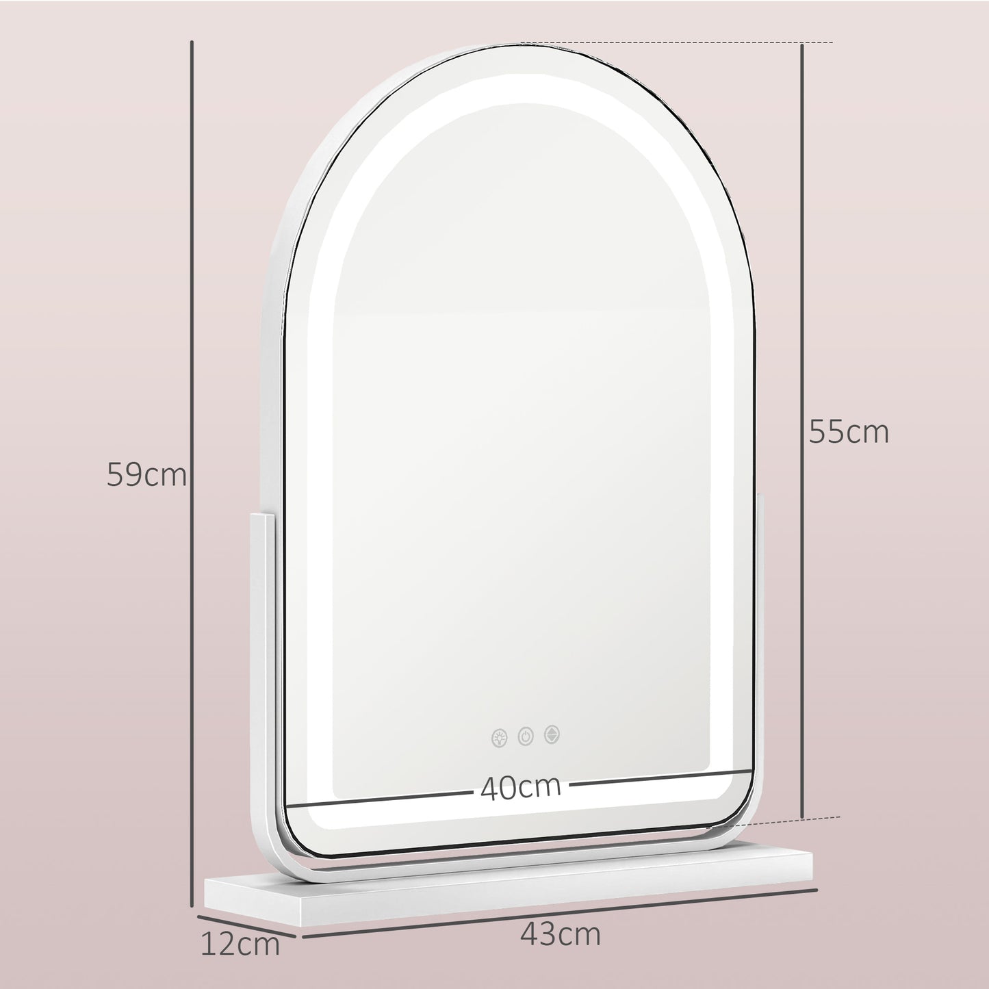 HOMCOM LED Vanity Mirror with Lights, 43x59cm, 3 Colours, Touch Screen, White