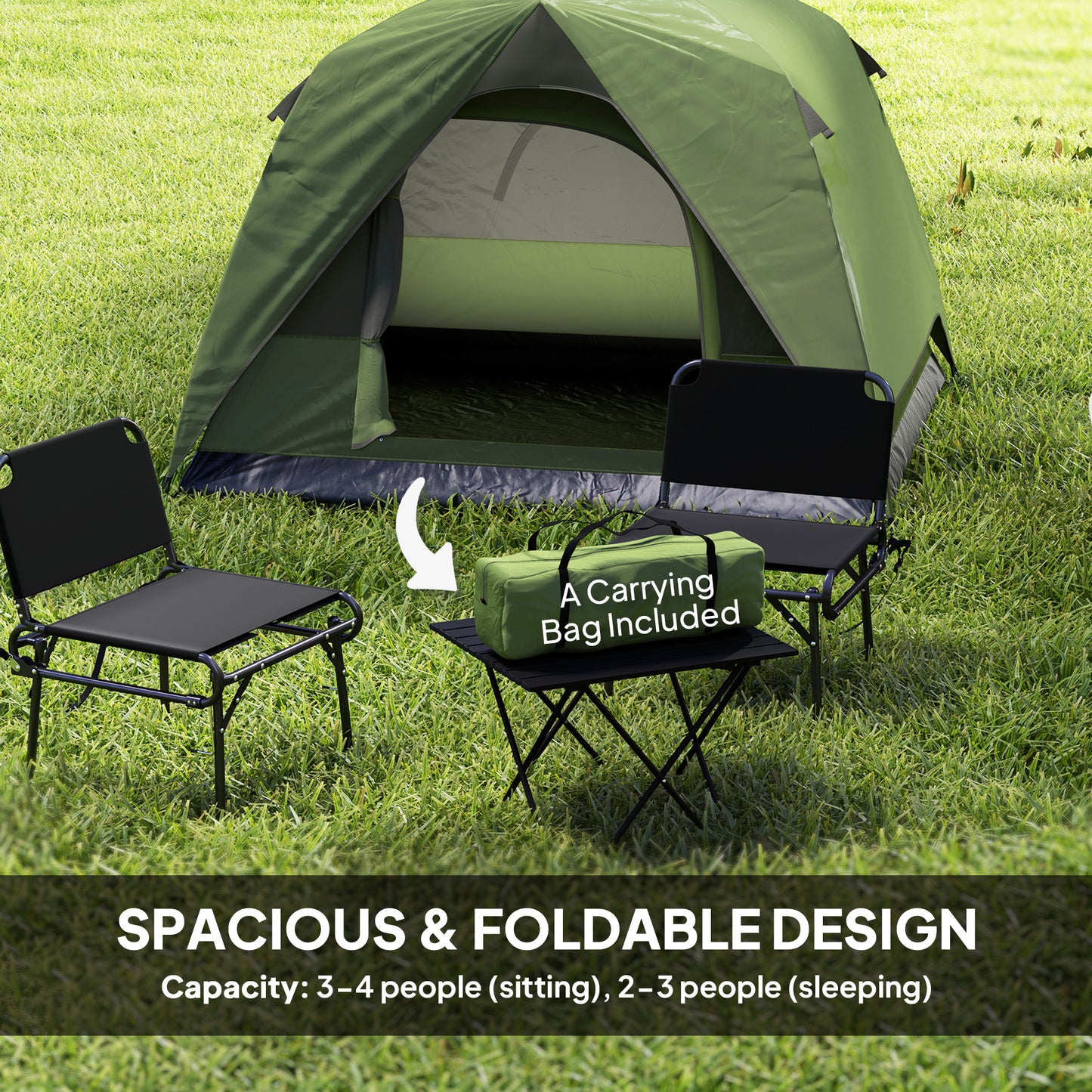 Outsunny 3-4 Person Camping Tent, Easy Set Up, Waterproof Dome, Sewn-in Groundsheet, Mesh Windows, Pocket & Hook for Camping, Olive Green/Grey