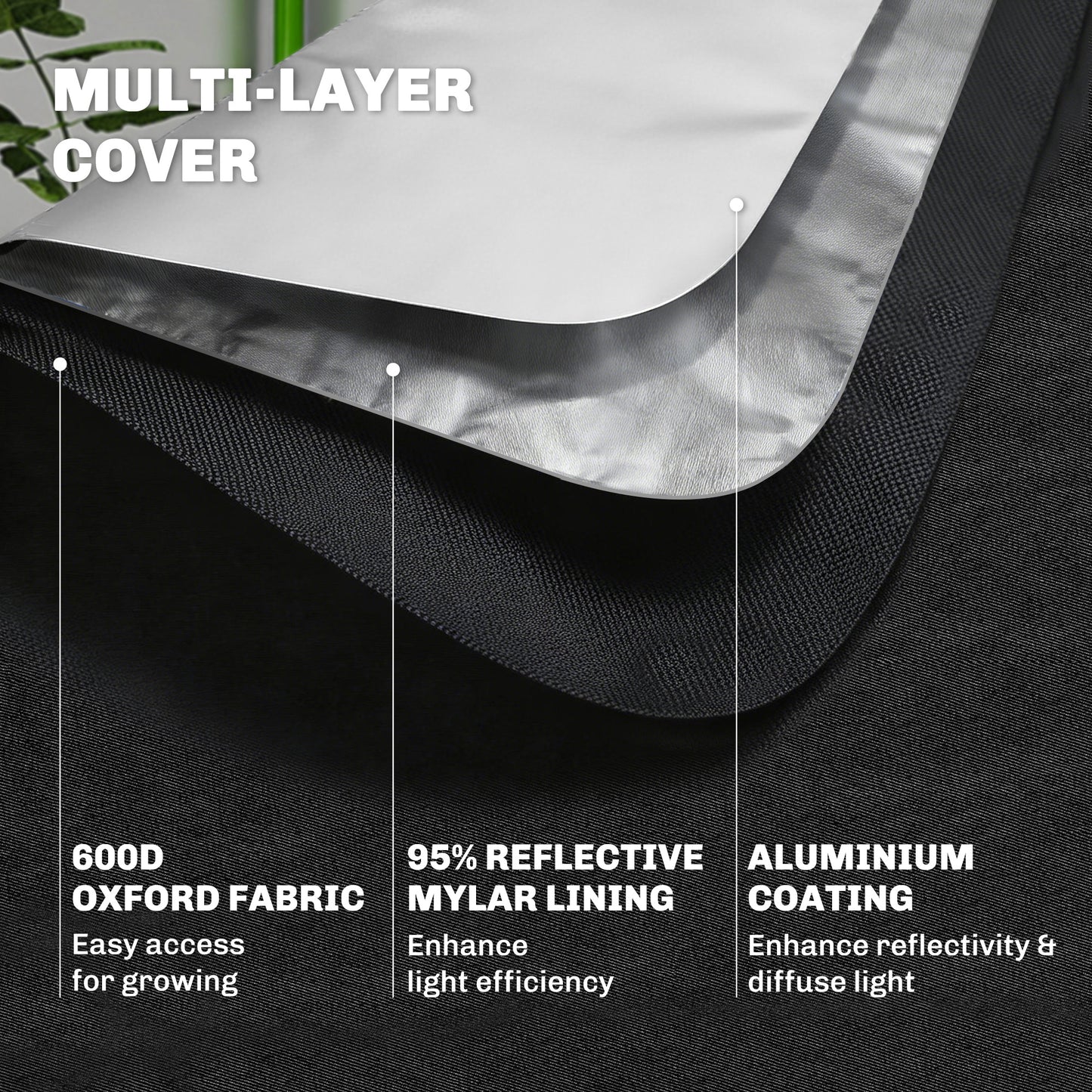 Outsunny Grow Tent 600D Mylar with Window Black 120x120x200cm