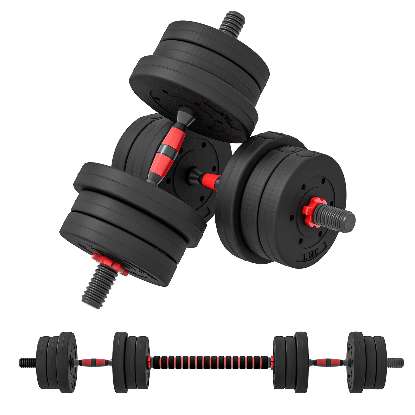 HOMCOM 20kg Adjustable Dumbbells Set, 2-in-1 Weight Barbell for Fitness Training, Black