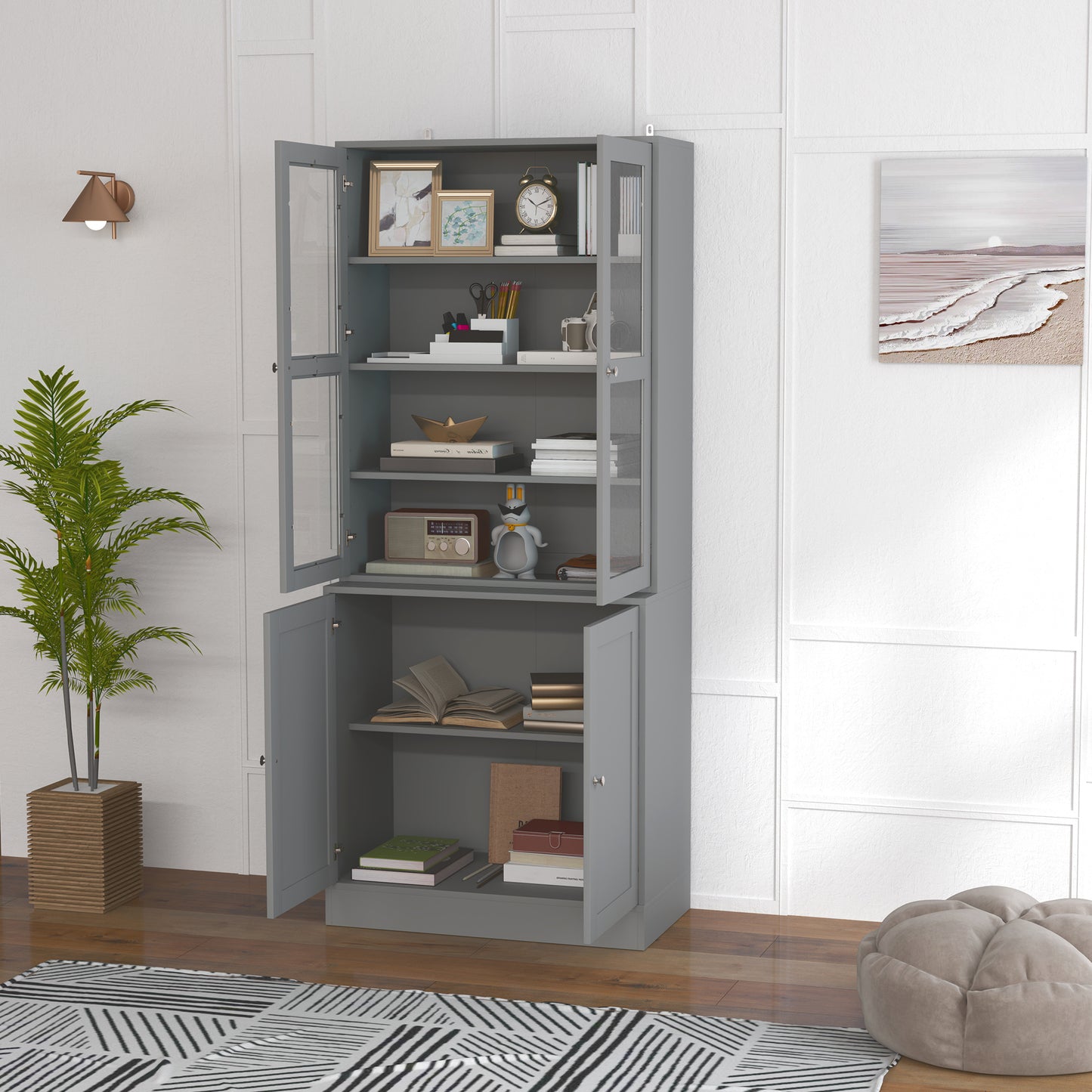 HOMCOM Double Storage Display Cabinet - Grey