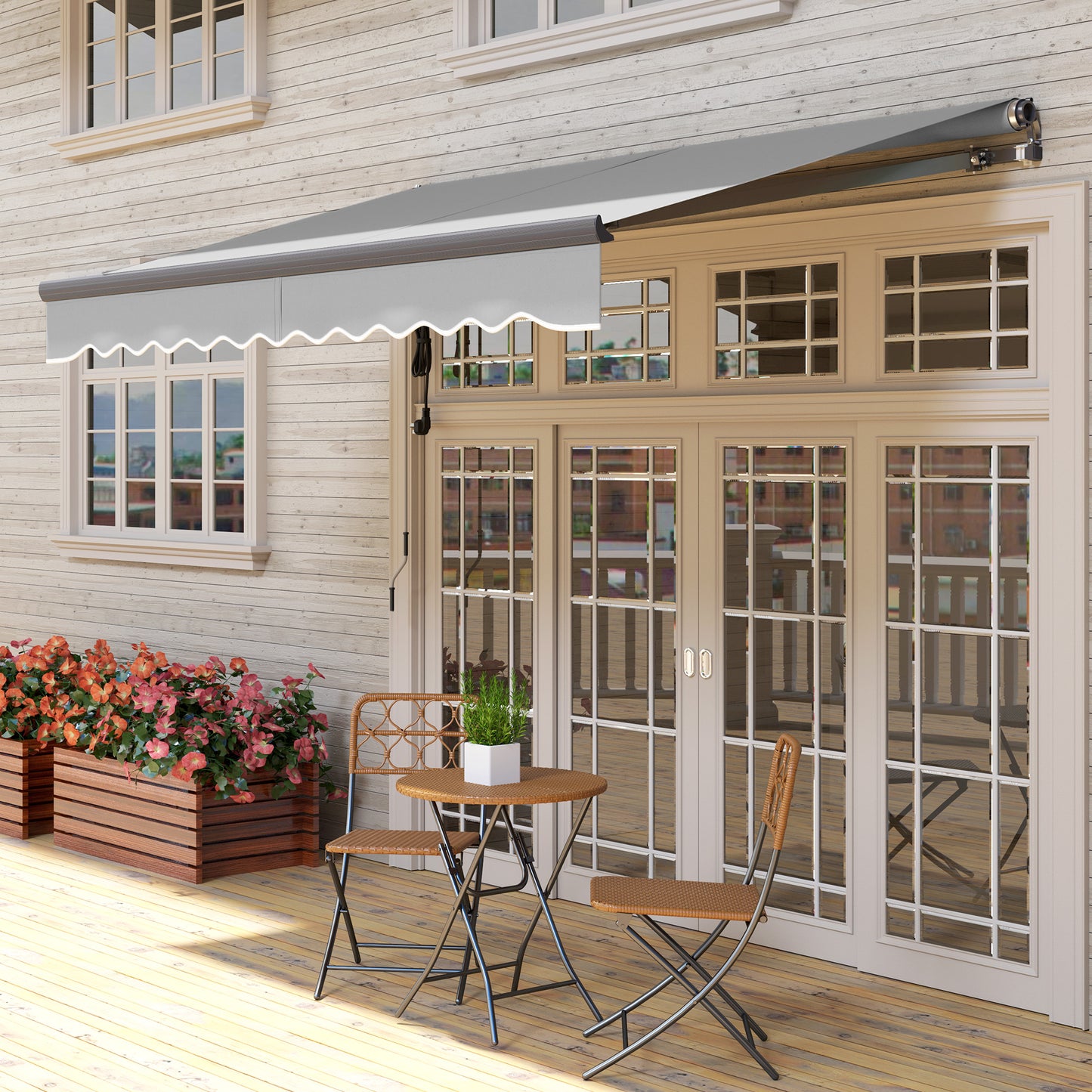 Outsunny Electric Retractable Awning, 3x2.5m with Remote, Aluminium Frame, UV30+ Sun Shade for Patio/Garden/Door, Light Grey