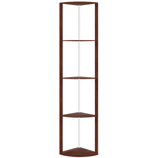 HOMCOM RGB LED Floor Lamp with Shelves, 5-Tier Dimmable Standing Lamp, Adjustable Brightness, Remote Control, Corner Shelf Unit, Brown