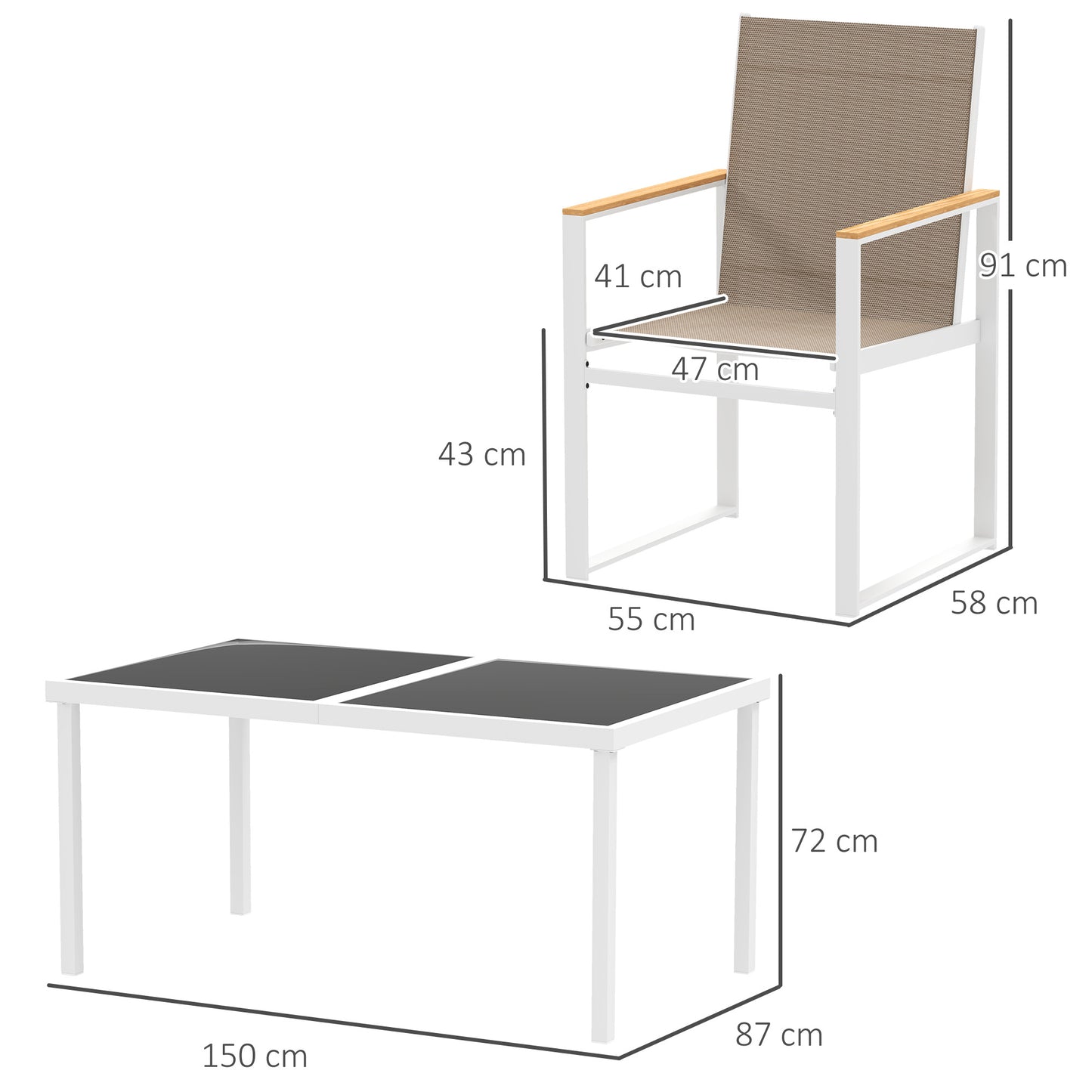 Outsunny 5 Piece Garden Furniture Set with 4 Armchairs and Tempered Glass Table Top, for Deck, Balcony