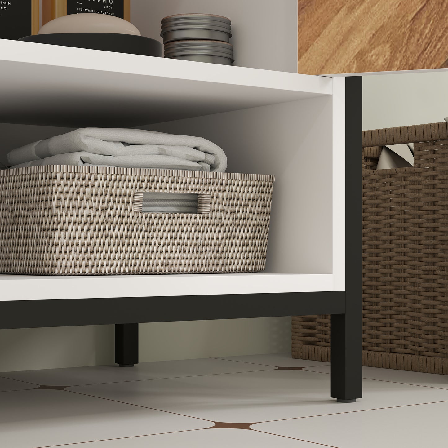 HOMCOM Under Sink Bathroom Cabinet, Rustic Herringbone Doors, 80 x 40 x 60 cm, White