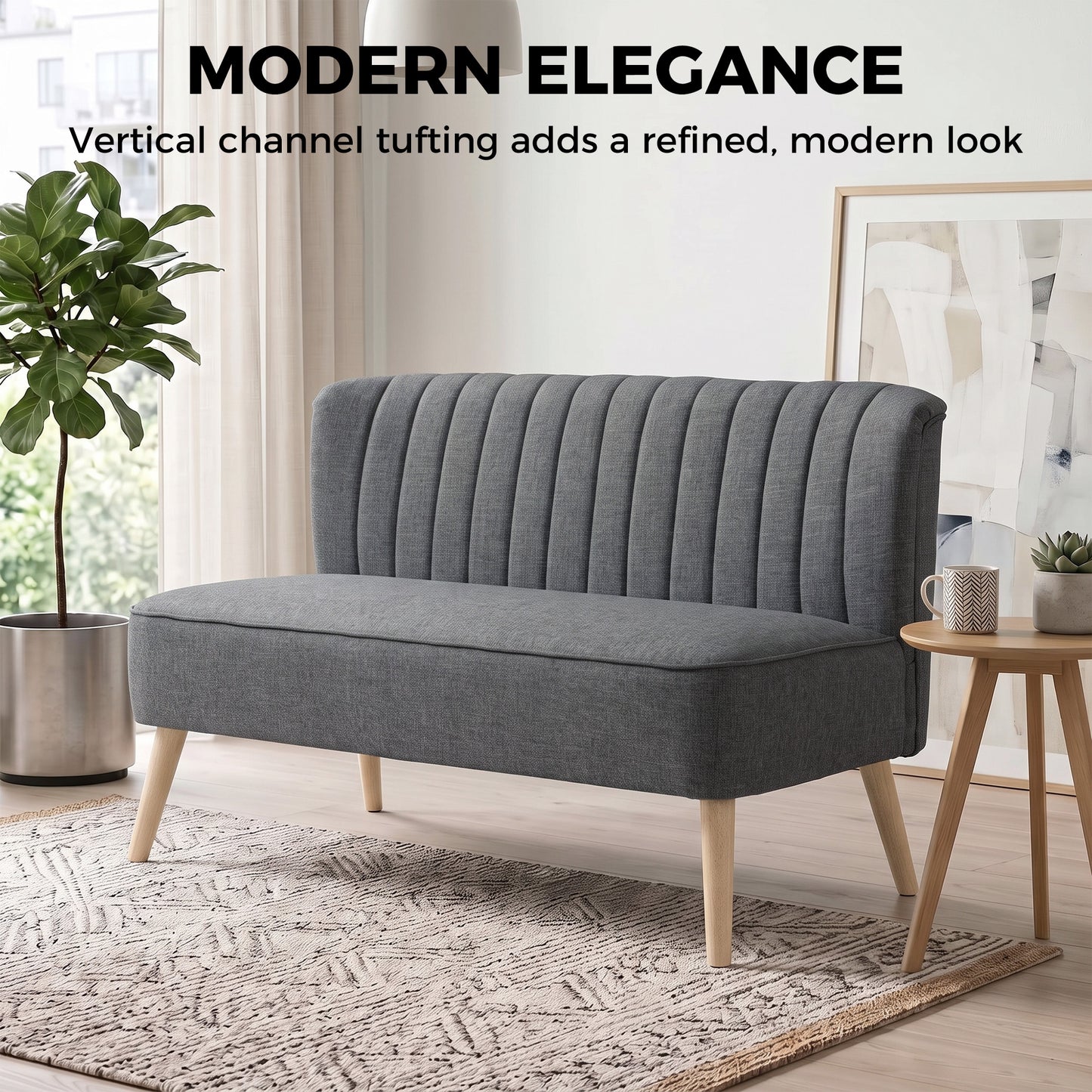HOMCOM 2 Seater Sofa for Living Room, Modern Linen-Look Fabric Couch, Armless Loveseat Sofa Settee for Bedroom, Dark Grey