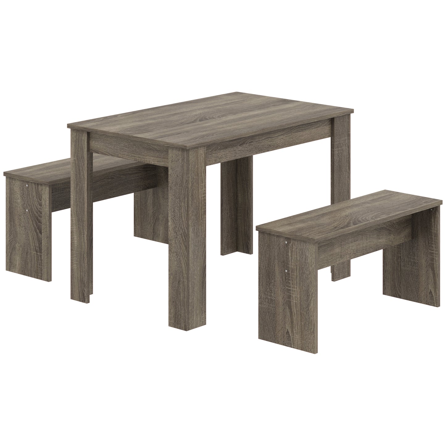 HOMCOM Kitchen Dining Table and 2 Benches Set, Table and Chairs Set for Limited Space, Grey Wood Effect