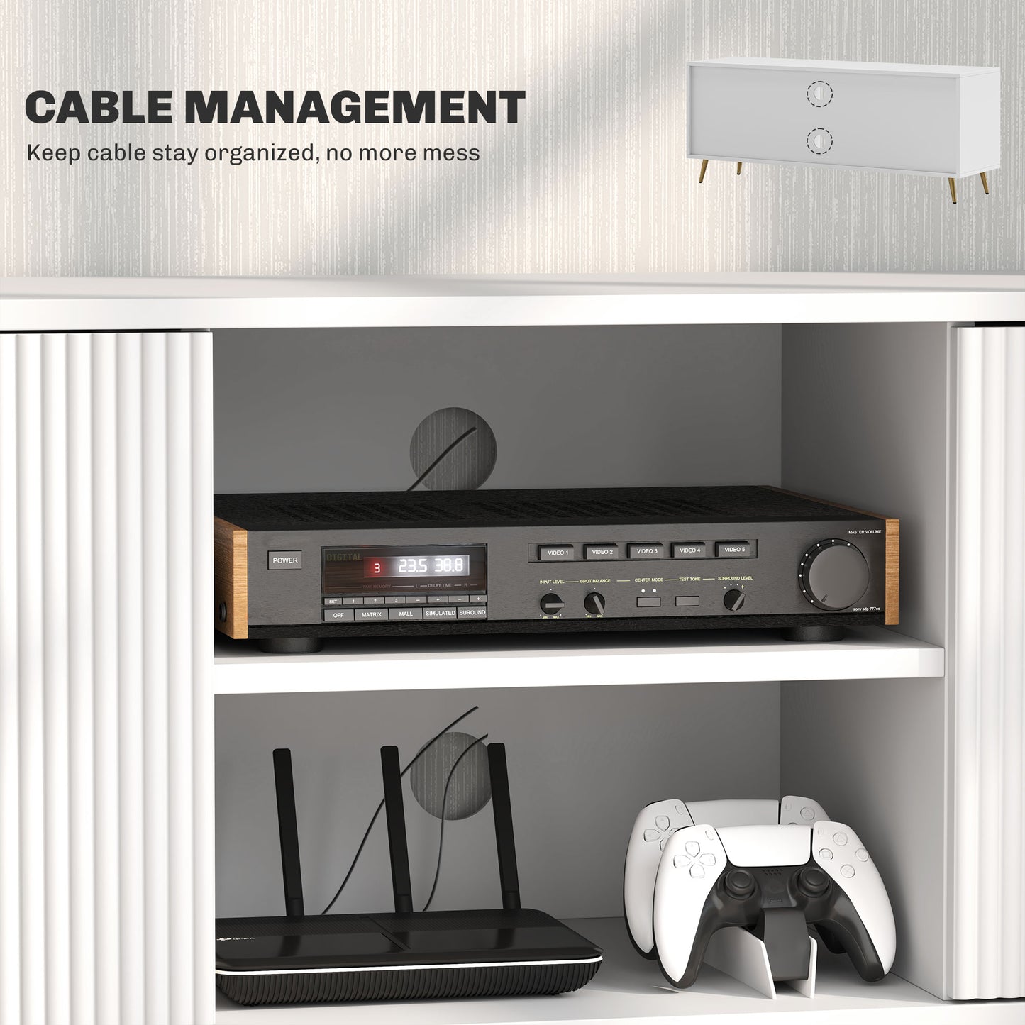 HOMCOM Modern TV Stand, 2 Open Shelves & 2 Cabinets for TVs up to 55", White