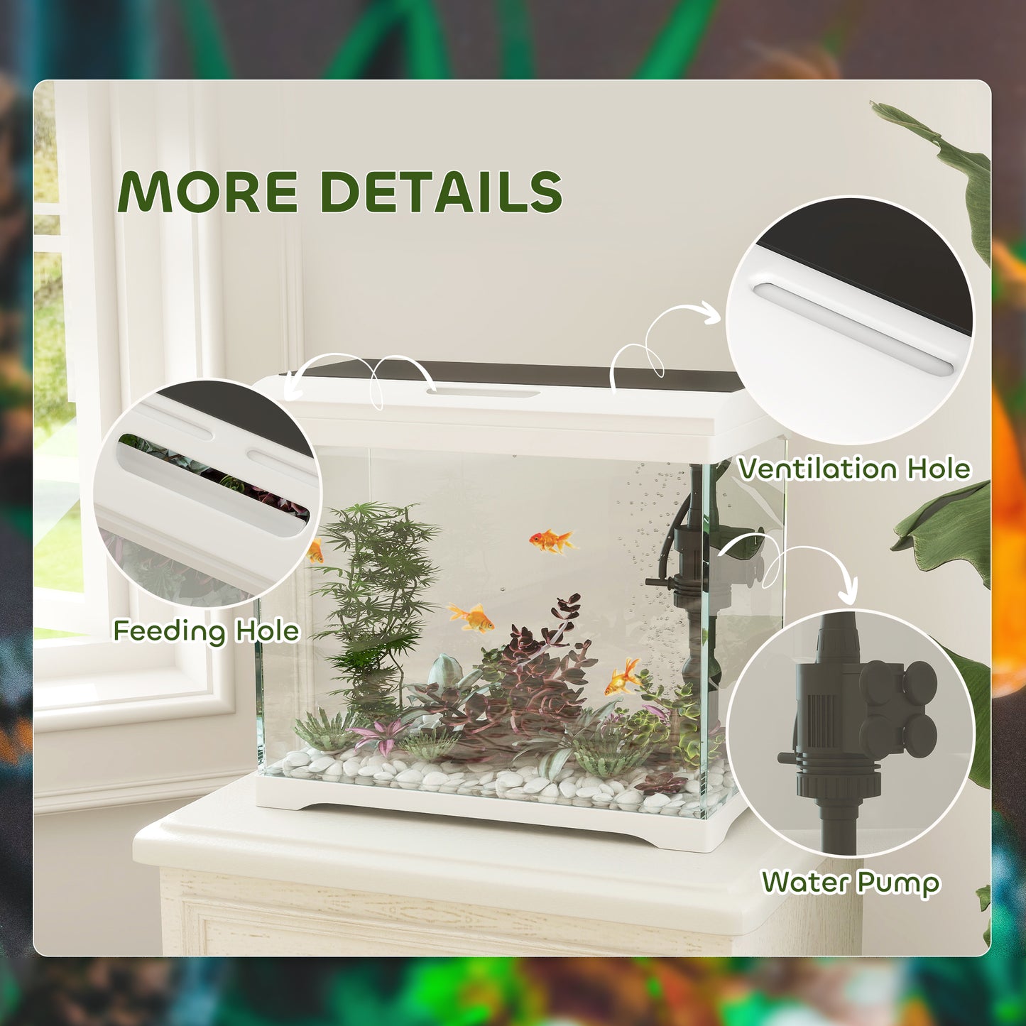 PawHut 27L Glass Fish Tank with Filter System, LED Light, Water Pump, for Betta, Goldfish, Shrimps, White