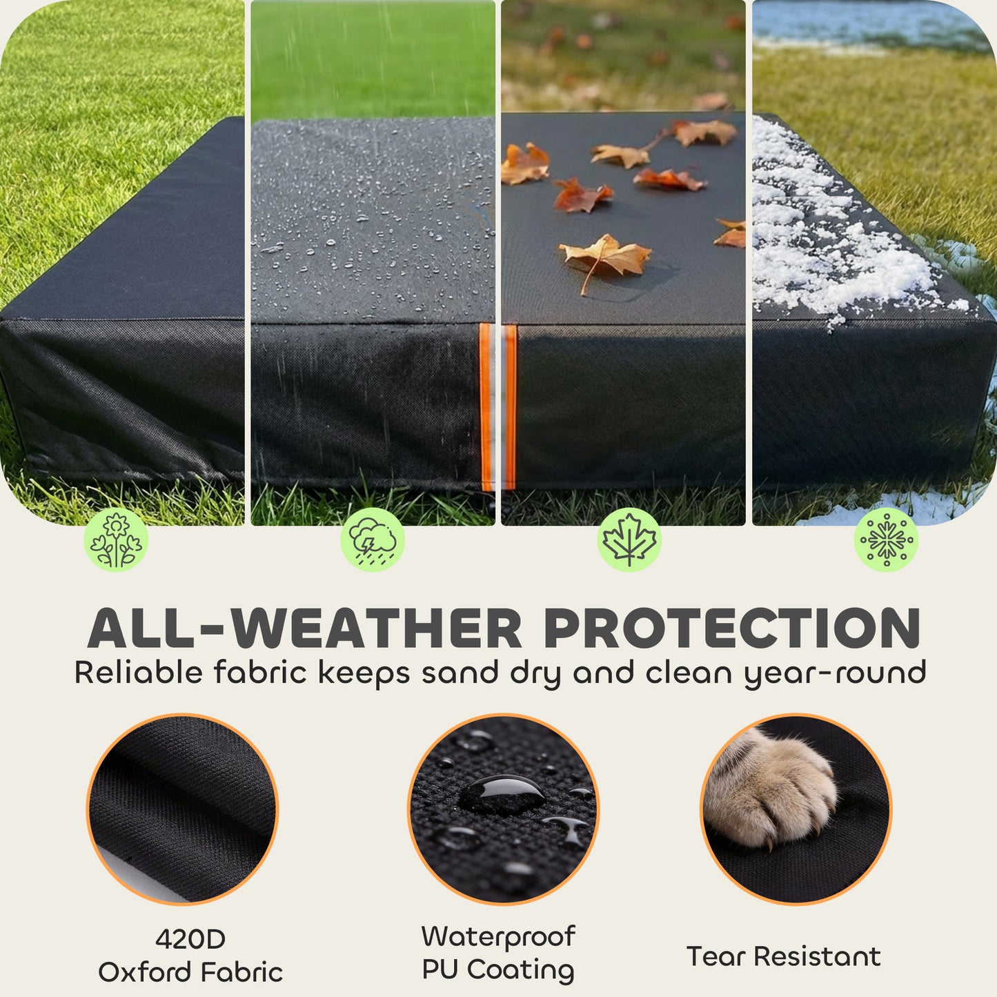 AIYAPLAY Sandbox Cover, Square Sandpit Cover Waterproof Dustproof UV Protection, Sandbox Canopy with Drawstring and Elastic Band Black