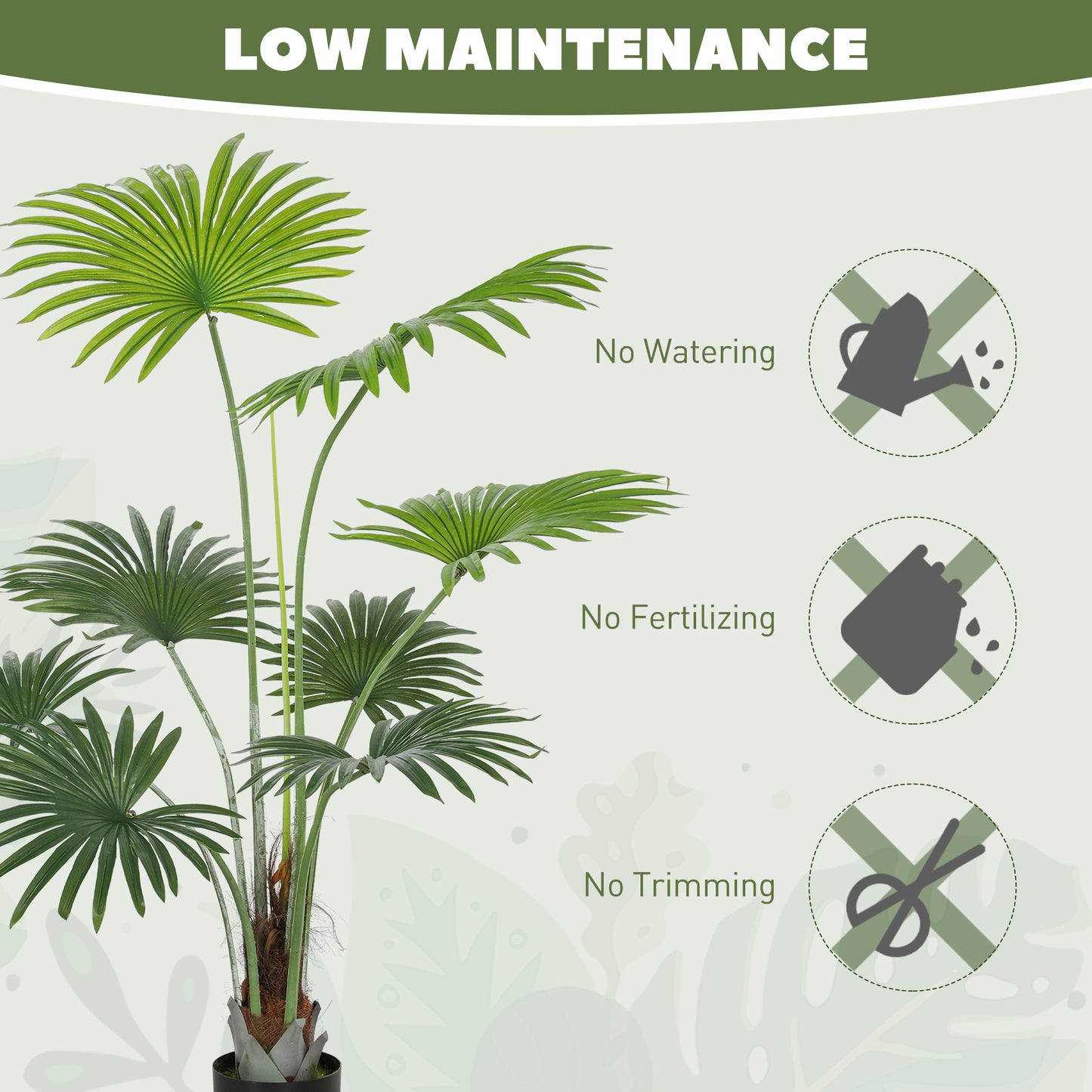 HOMCOM Artificial Palm Tree, 145cm, Decorative Plant with Lifelike PEVA Leaves, Coconut Coir, Plastic Pot, Flocking for Home/Office Decor, Green