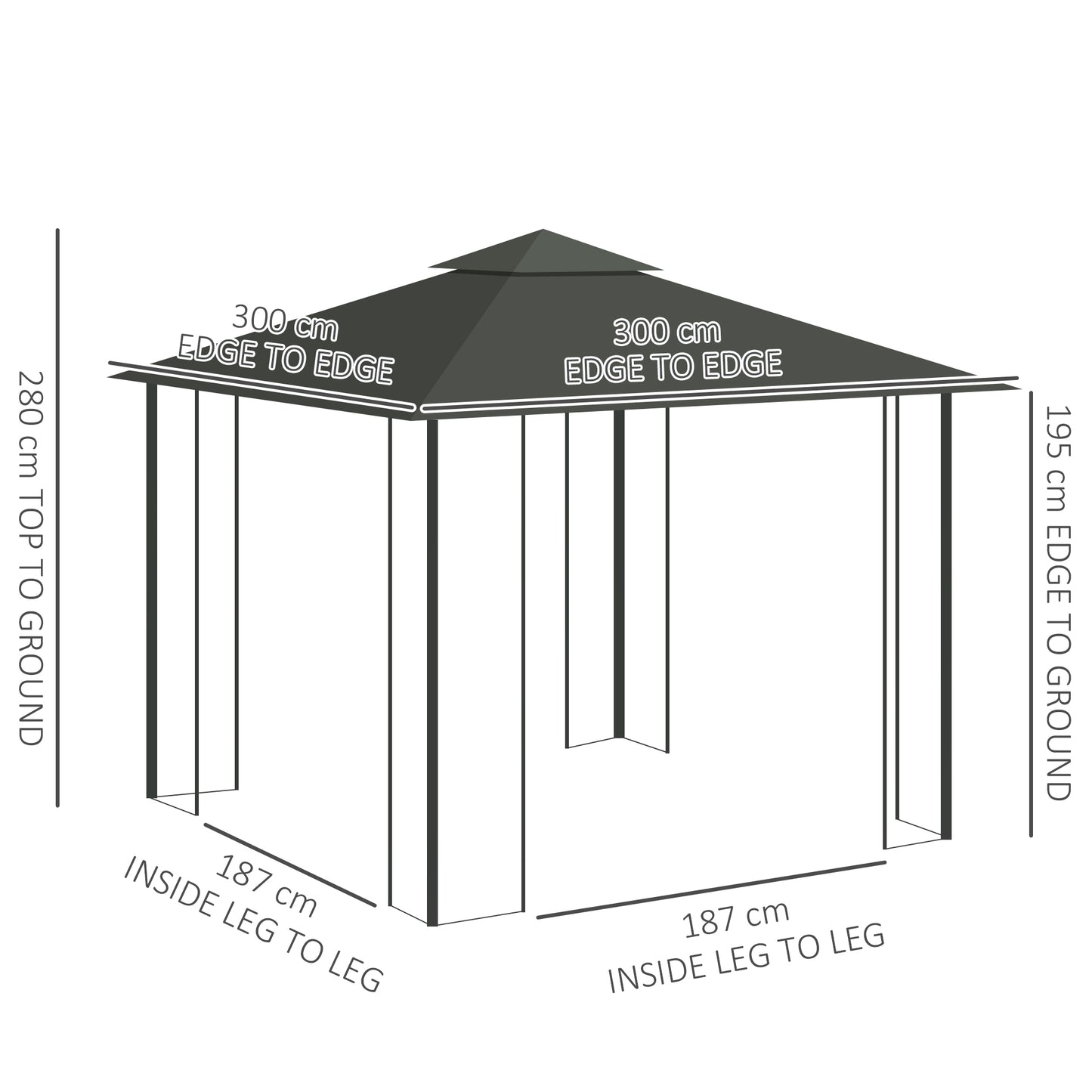 Outsunny 3 x 3(m) Steel Frame Double Roof Garden Gazebo - Grey
