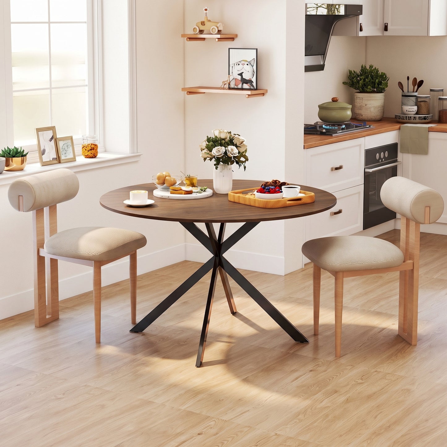 HOMCOM Dining Table for 4, 120 cm Industrial Kitchen Table with Wood Effect Tabletop and Steel Legs, Brown