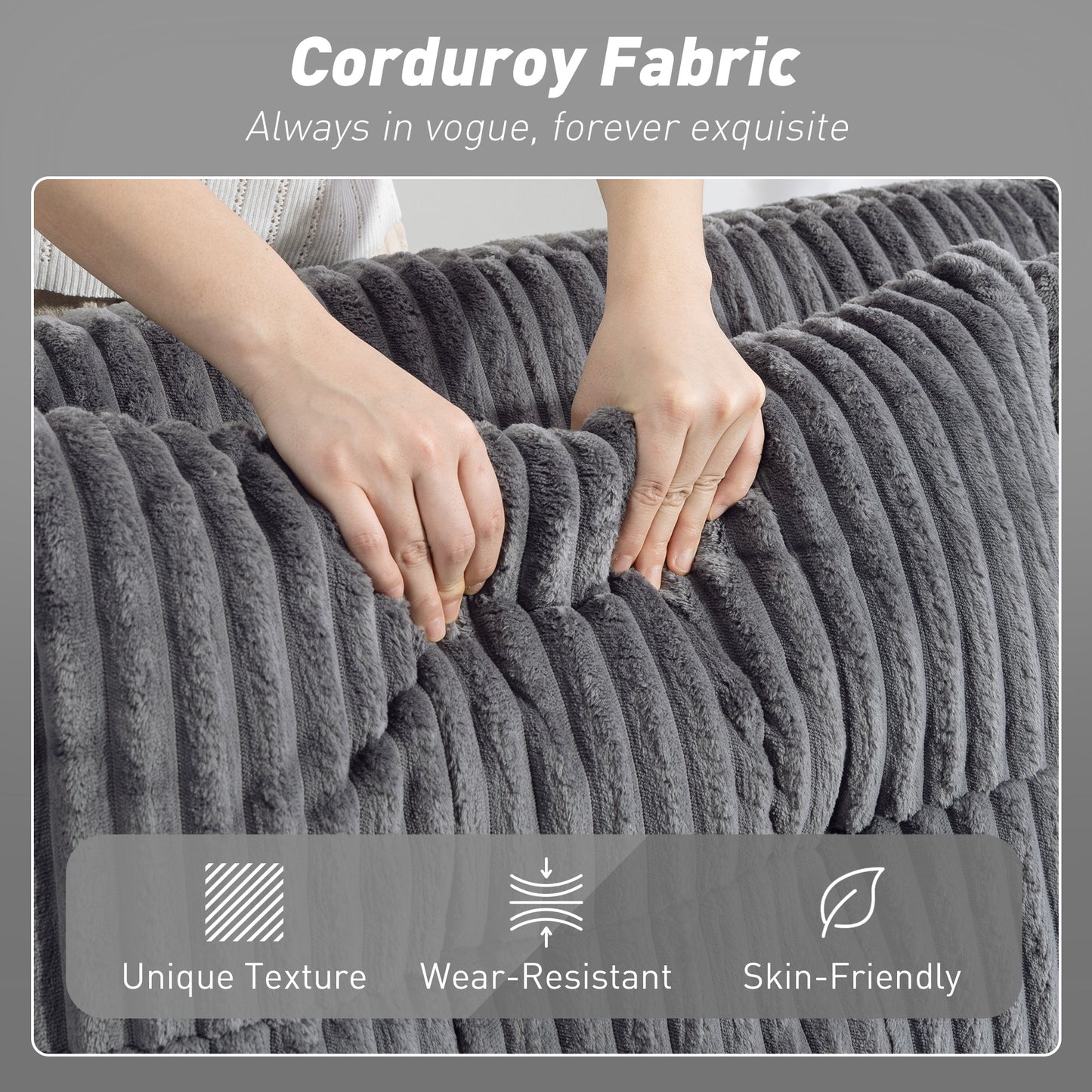 HOMCOM 2 Seater Click Clack Sofa Bed with Pull Out Design, Corduroy Upholstery - Charcoal Grey