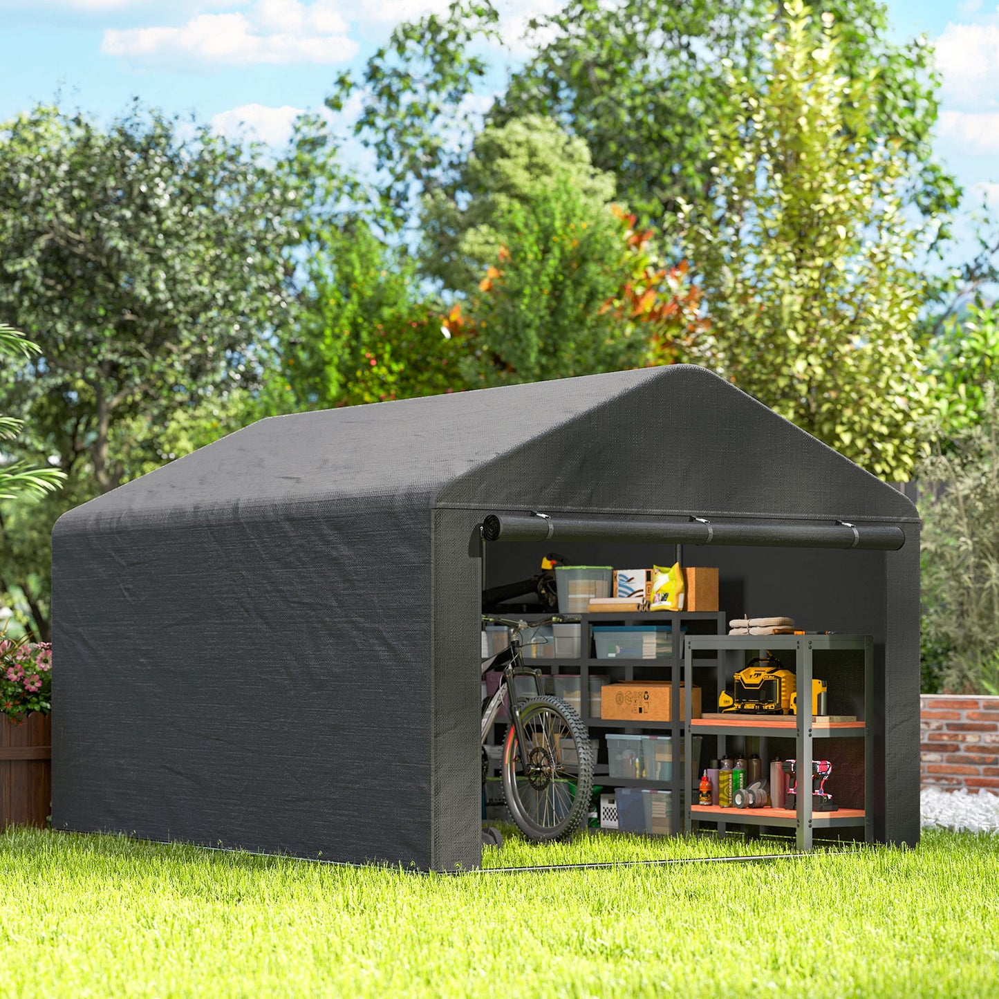 Outsunny Portable Garden Storage Shed Metal Frame Dark Grey