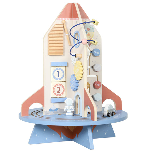 AIYAPLAY Wooden Activity Cube, Rocket Theme Educational Toys with Shape Sorter & Bead Maze for Toddlers 24M-6Y Fine Motor Skill