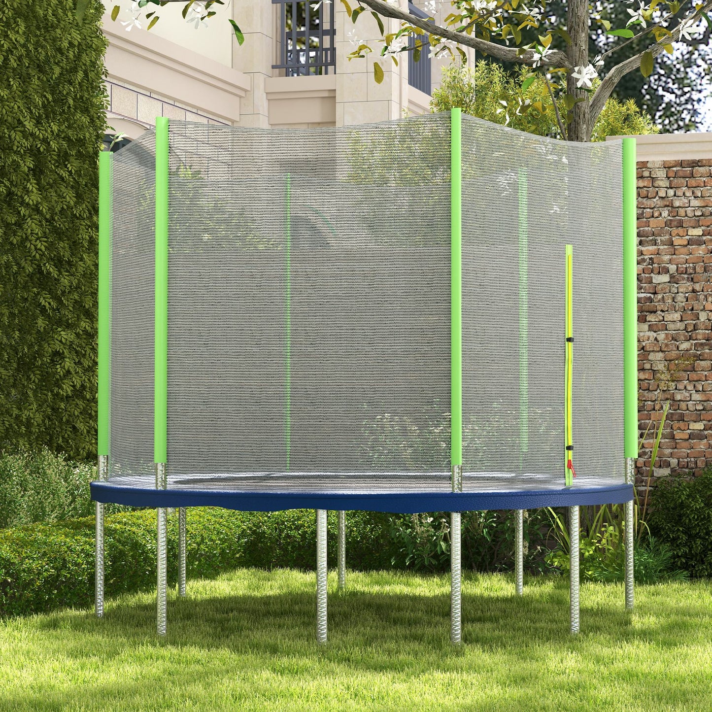SPORTNOW 10ft Trampoline Net Replacement with 6 Plastic Pole Covers, Weather-Resistant with Zipped Entrance, Poles Not Included, Green