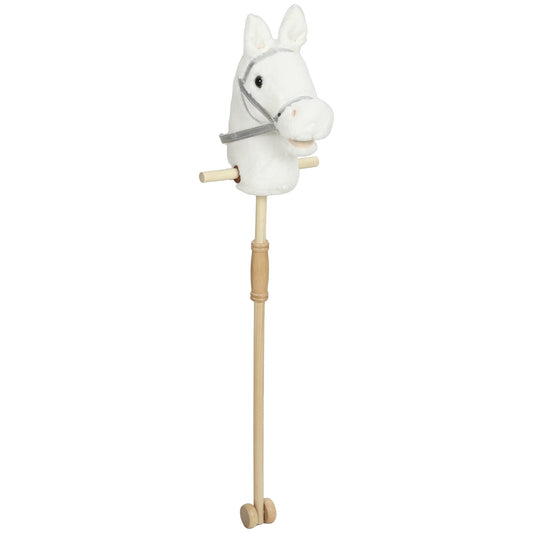 AIYAPLAY Hobby Horse with Wood Wheels, Stick Horse with Grip Handle, Hoofbeats Neighing, Gift for Imaginative Play, 95 cm, White