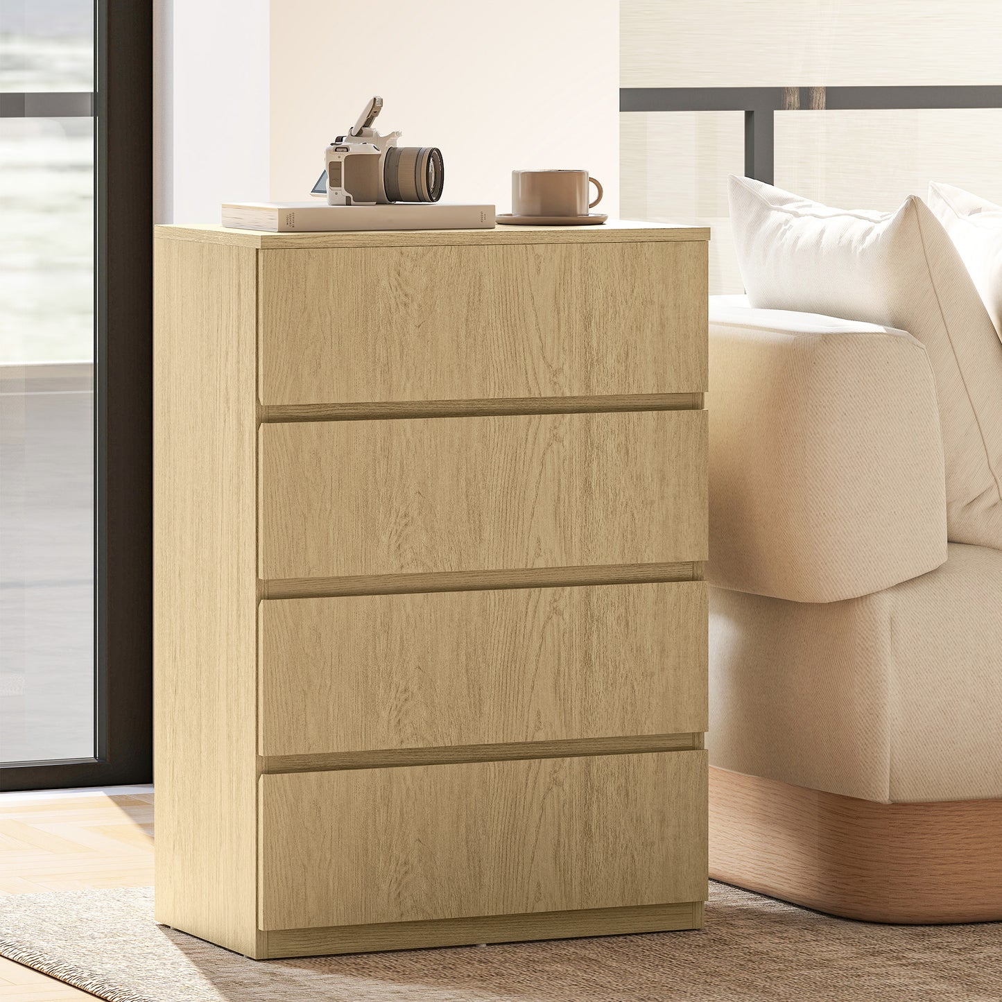 HOMCOM Chest of Drawers, 4-Drawer Storage Cabinets, Storage Drawer Unit for Bedroom