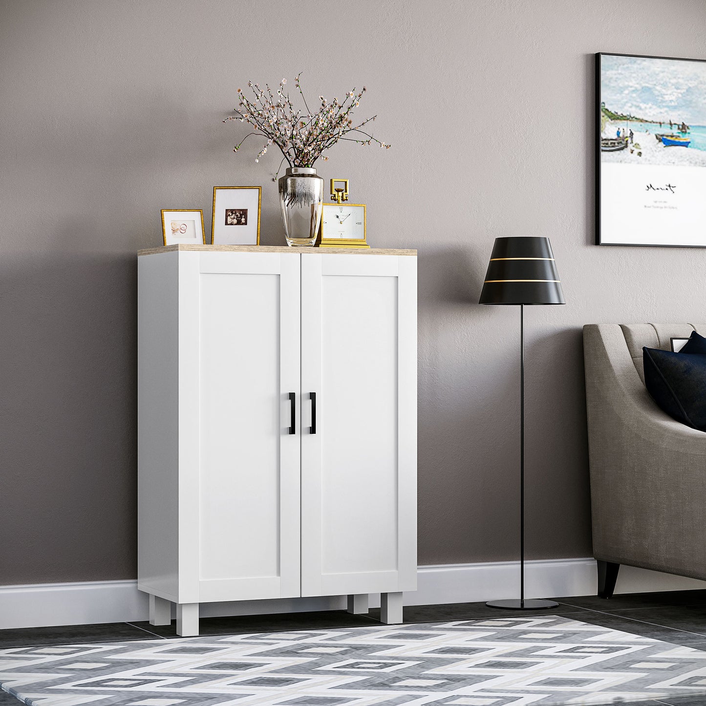 HOMCOM Nordic Sideboard Storage Cabinet with Adjustable Shelf Coffee Bar Cabinet Two Doors 60 x 30 x 90 cm White