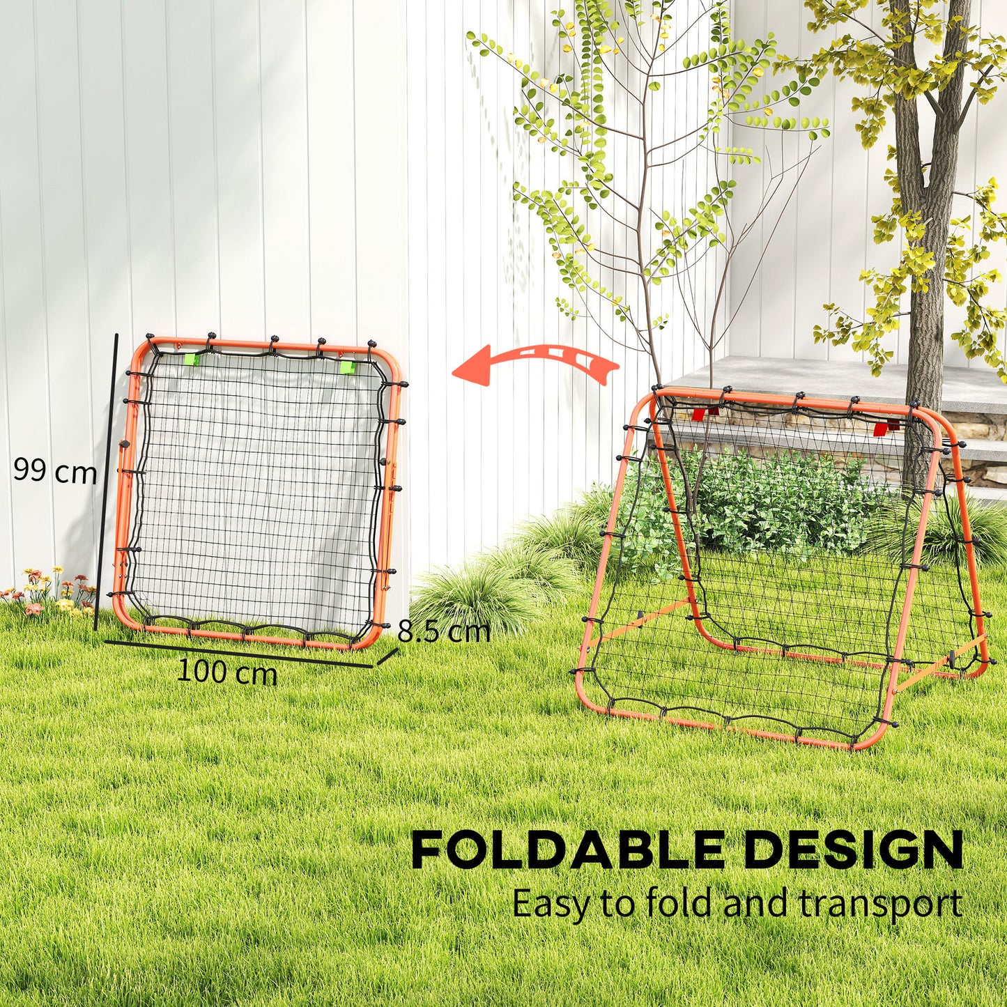 HOMCOM Double Sided Football Rebounder Net, Football Rebound Goal with Five Adjustable Angles, Orange