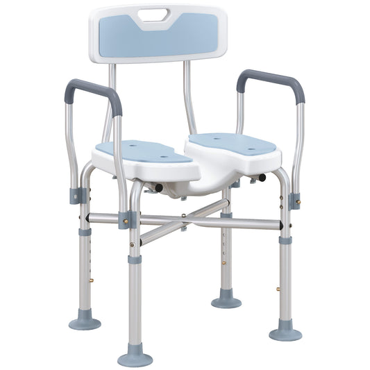 HOMCOM Shower Chair with Upgraded U-shaped Seat and Reinforced Crossbars Light Blue