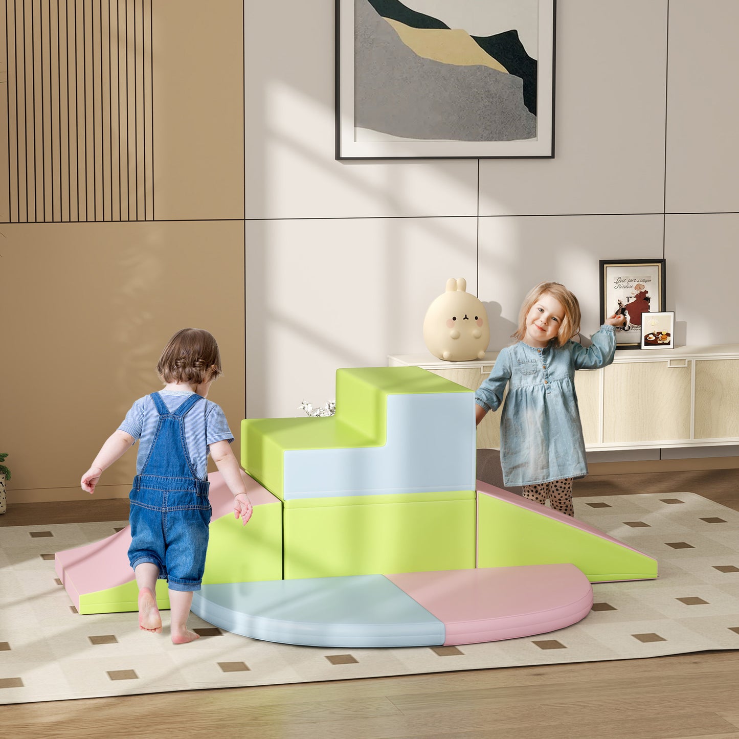 HOMCOM 6 Piece Soft Play Equipment for Kids Climb and Crawl, Red