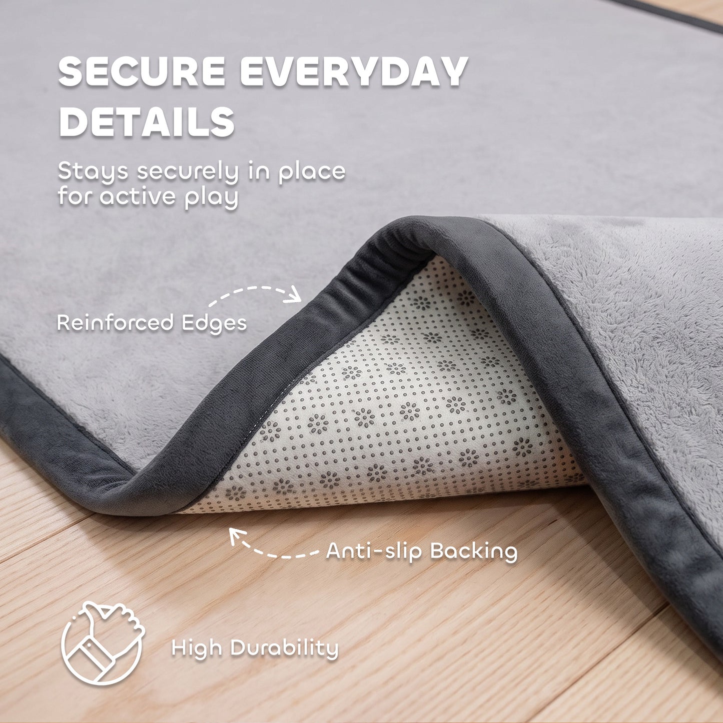 AIYAPLAY Baby Play Mat, 3CM Thick Foam Playmat Rug, Soft Flannel, Non-Slip, Water Resistant, Easy Care, 127 x 127 cm, Dark Grey