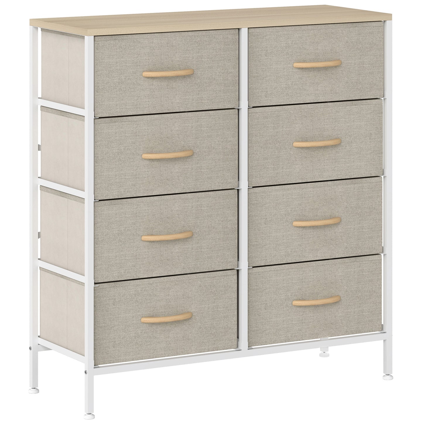 HOMCOM Industrial Chest of Drawers, 8 Fabric Drawers, Steel Frame, Wooden Top, for Nursery, Living Room, Hallway, Maple Wood-effect