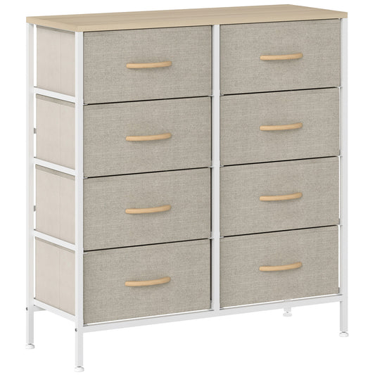 HOMCOM Industrial Chest of Drawers, 8 Fabric Drawers, Steel Frame, Wooden Top, for Nursery, Living Room, Hallway, Maple Wood-effect