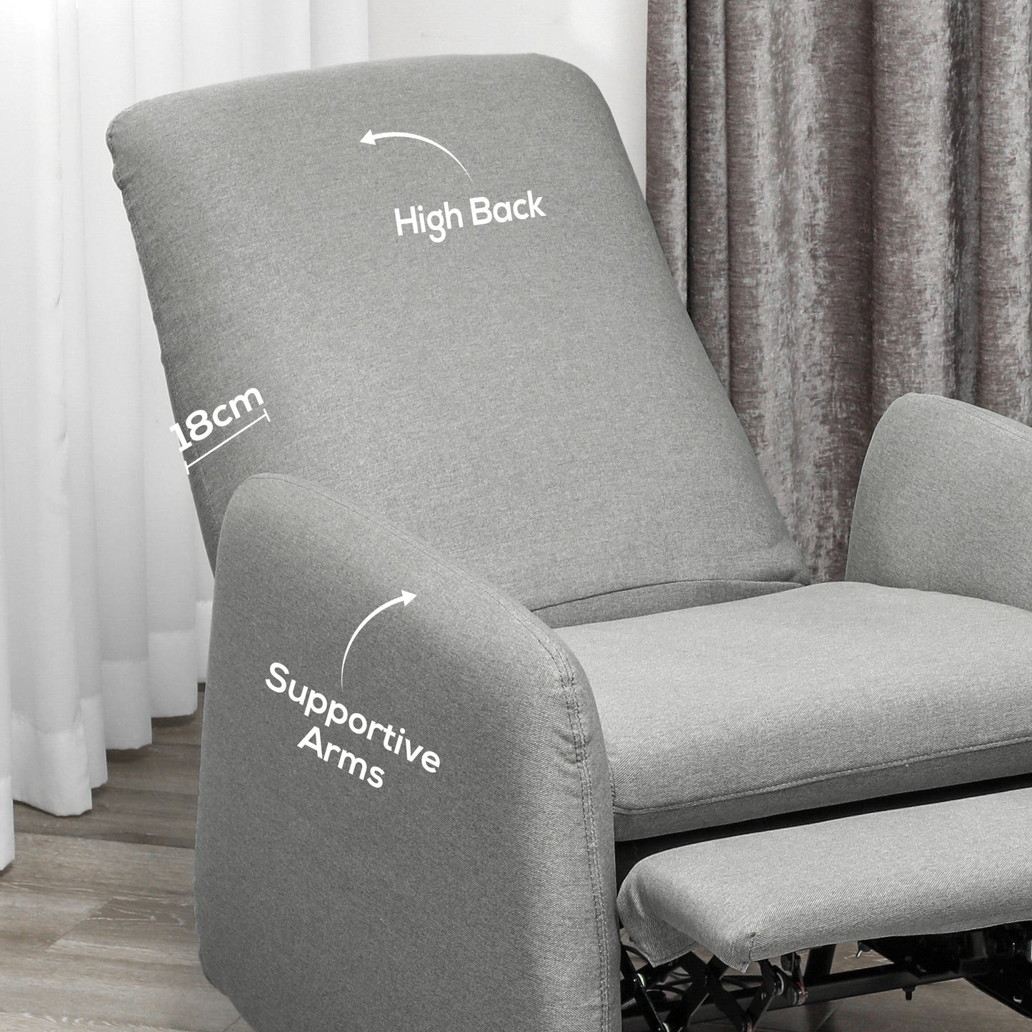 HOMCOM Push Back Recliner Armchair with Leg Rest, Fabric Seat, Grey