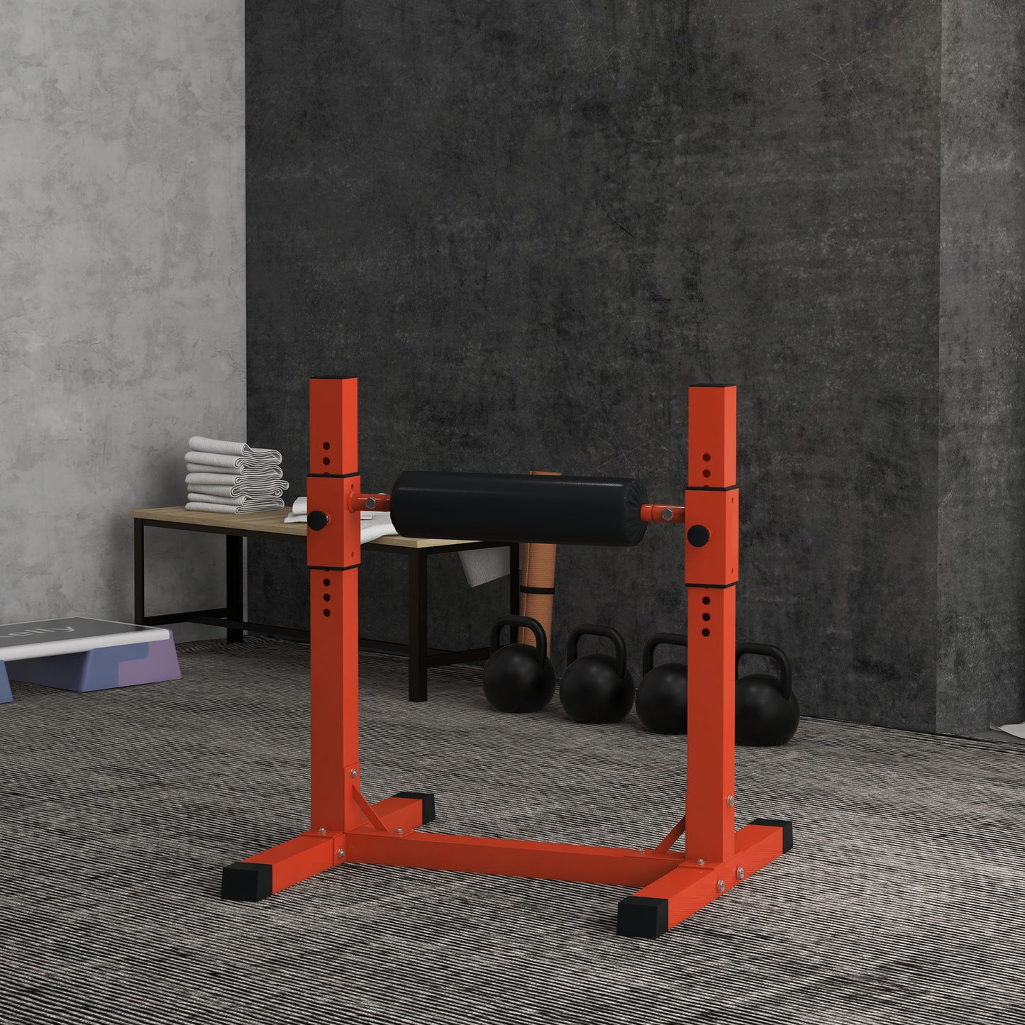 SPORTNOW Bulgarian Split Squat Stand, 12-Level Adjustable Single Leg Squat Machine with Foam Roller & Anti-Slip Pads for Lower Body Training, Red