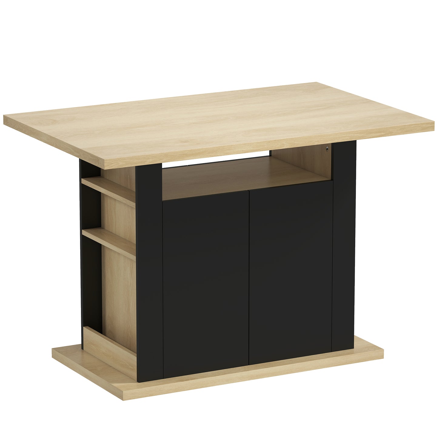 HOMCOM Kitchen Island with Spice Rack, Kitchen Storage with Large Tabletop for 4-6 People, Adjustable Shelves Black & Natural
