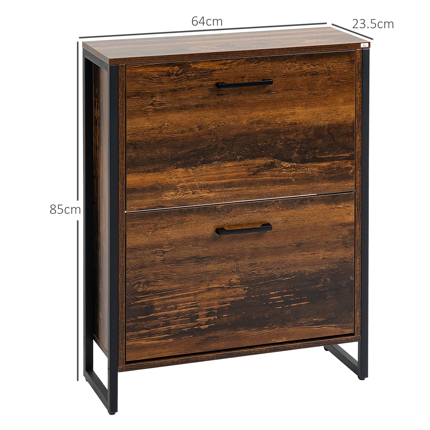 HOMCOM Industrial Shoe Cabinet for 12 Pairs - Rustic Brown