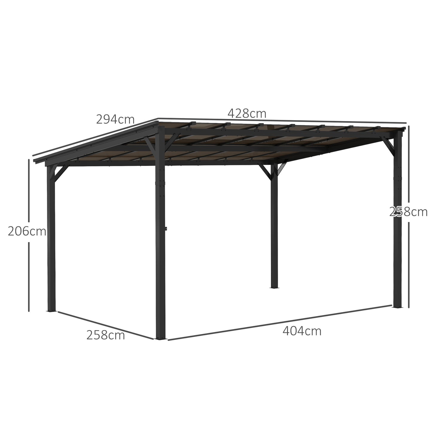 Outsunny 3x4.3m Metal Pergola, UPF 50+ Waterproof Roof, Wall-Mounted/Free Standing Gazebo, Dark Grey